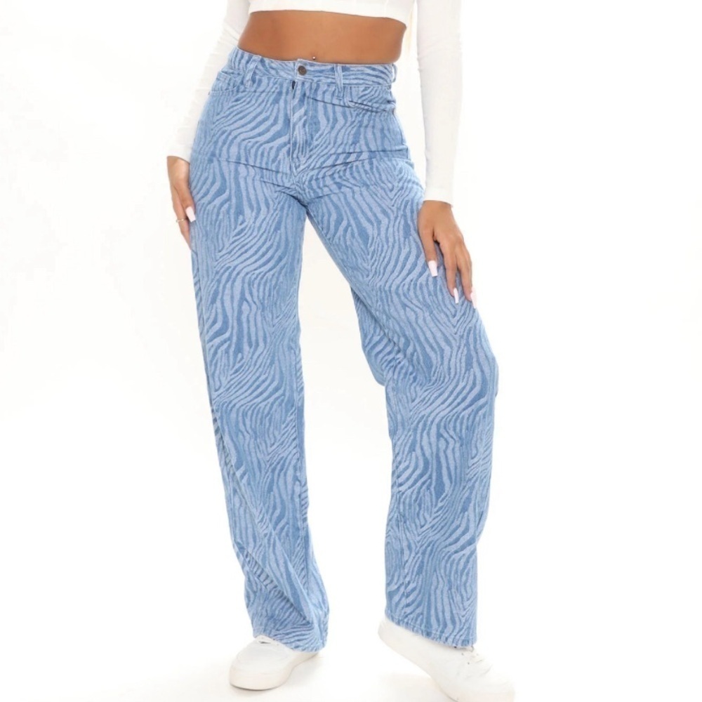 FASHION NOVA Laser Cut Zebra Print Wide Leg Jeans